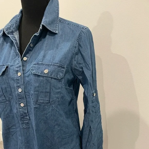 New York & Co Denim Long Sleeve Button Up - Picture 3 of 7